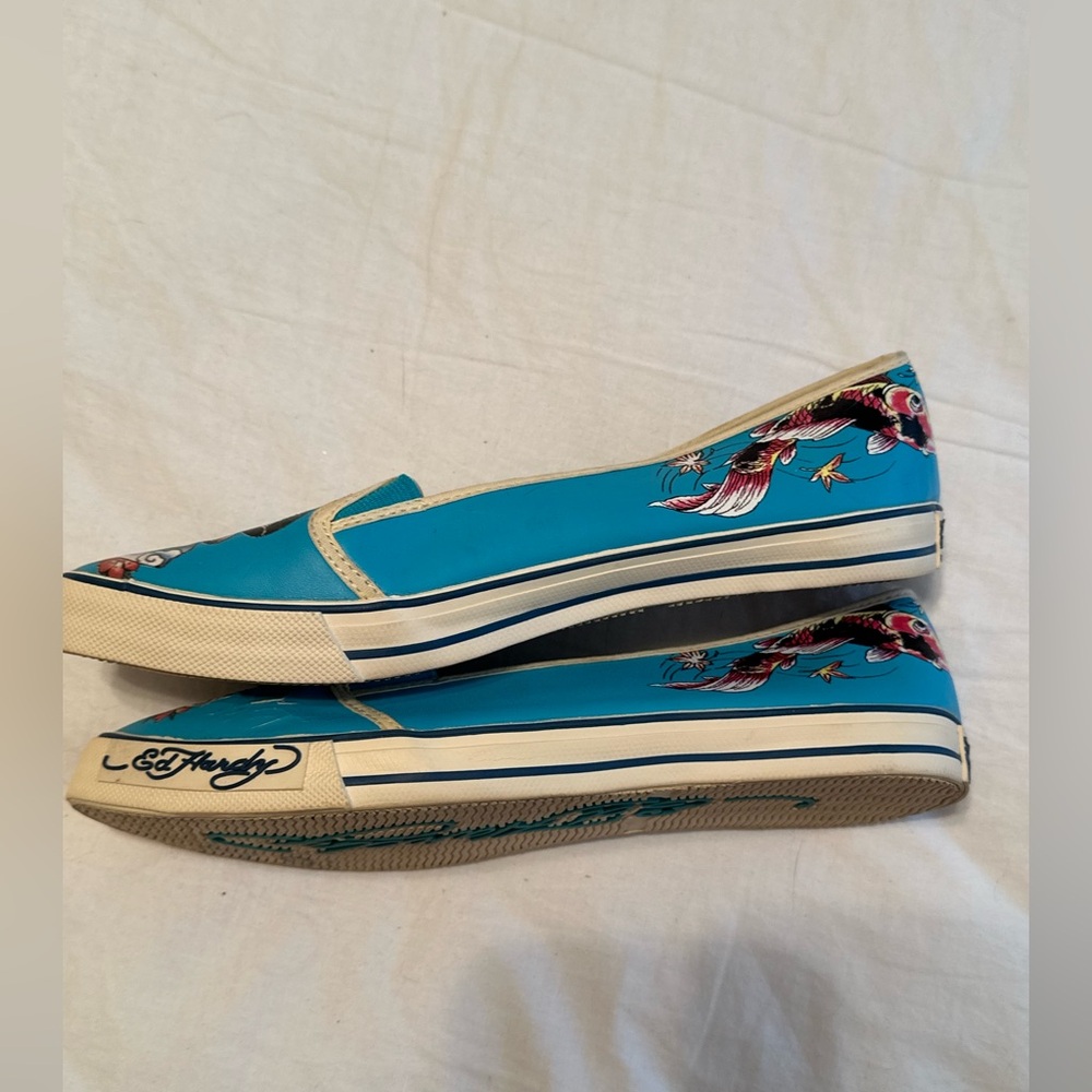 Ed Hardy Graphic Slip On Canvas Ballet Flats - Picture 2 of 9